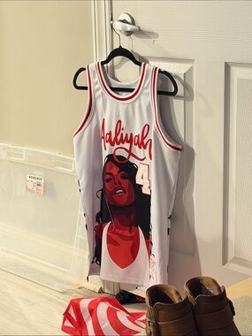 Aaliyah -SIGNED ~ Graphic Basketball Jersey - White & Red